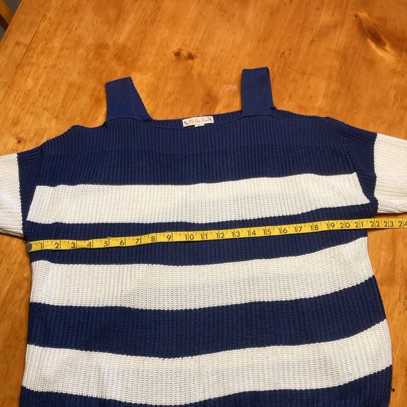 It’s Our Time Blue White Striped Cold Shoulder Sweater - Picture 5 of 12